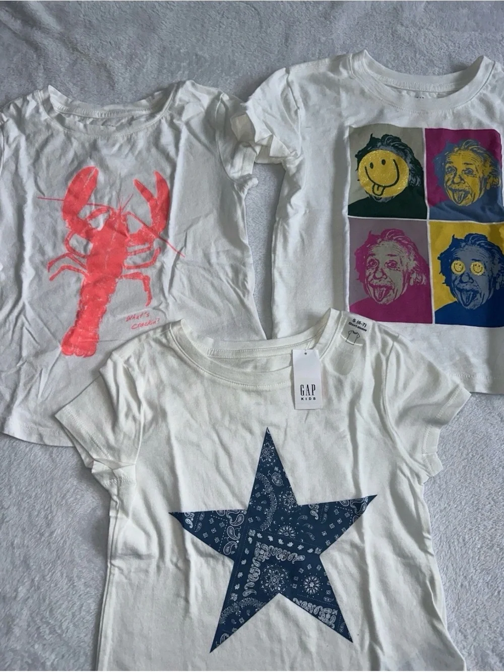 Gap Girls Size Small S Lot of 3 Short Sleeve White T-Shirts Einstein Lobster